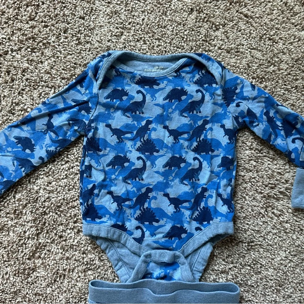 Coolibar Baby Outfit 3-6M Blue Dino Camo UPF 50+ Sun Protection